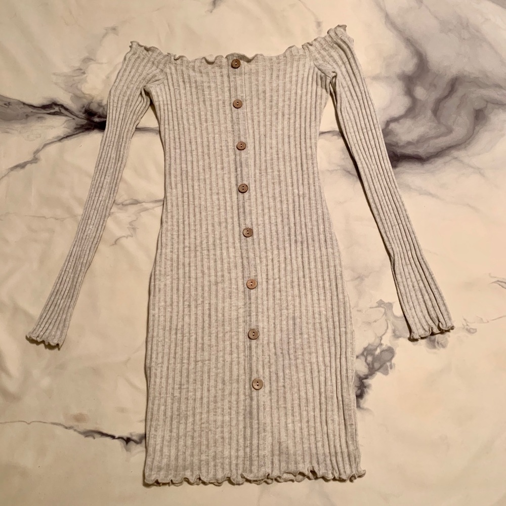 Fashion Nova Oatmeal Off-the-Shoulder Dress